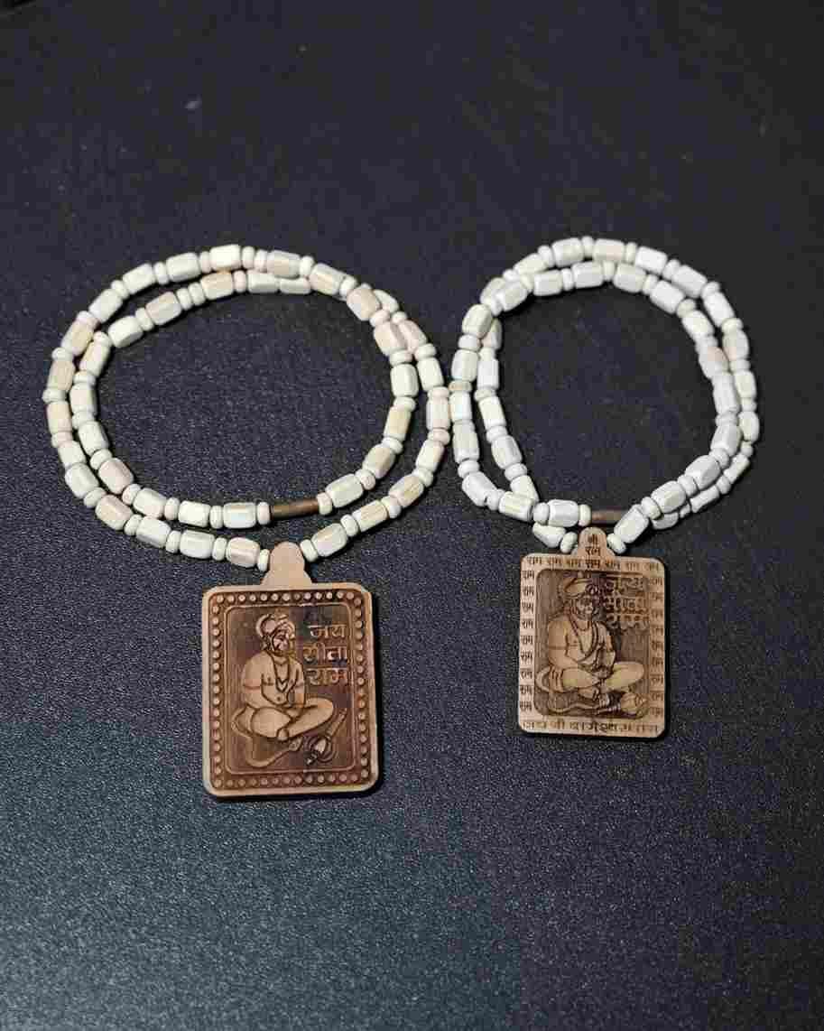 Original & Natural Wood Tulsi Kanthi Mala With Hanuman ji Locket Pendant (Pack of 2) | Buy 1 Get 1 FREE
